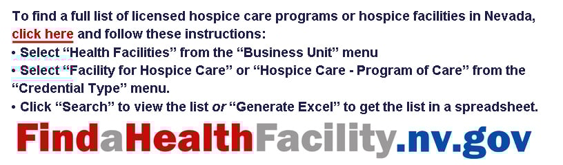 Image and instructions linking to State of Nevada Department of Health and Human Services health facilities locator