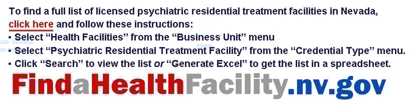 Instructions for using and hyperlink to the State of Nevada health facility online locator