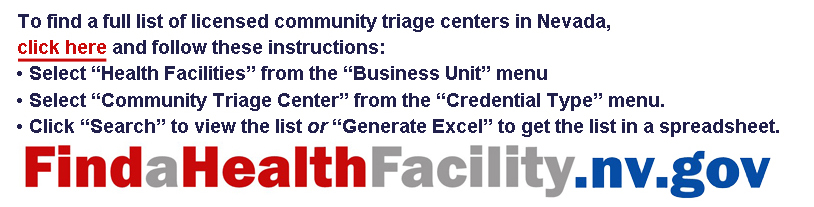 Instructions for using and hyperlink to the State of Nevada health facility online locator