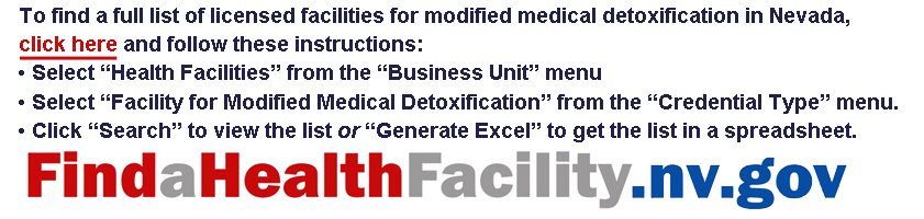 Image and instructions linking to State of Nevada Department of Health and Human Services health facilities locator