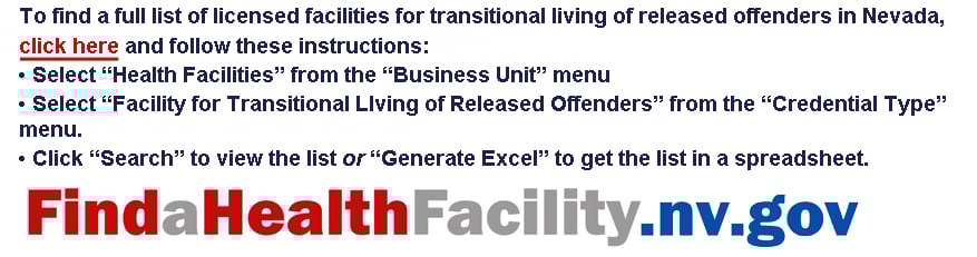 Image and instructions linking to State of Nevada Department of Health and Human Services health facilities locator