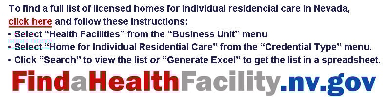 Image and instructions linking to State of Nevada Department of Health and Human Services health facilities locator